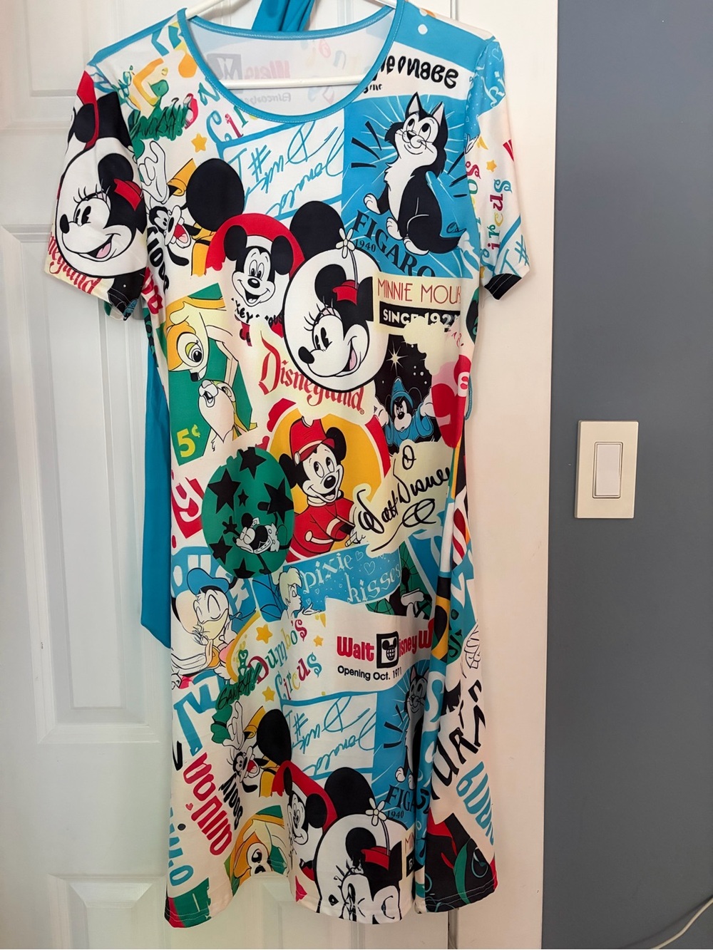 Disney Multi-Color Minnie & Classic Characters Fit-and-Flare Dress with Teal Tie - Picture 2 of 7